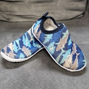 Blue and Gray Water Shoes with Camouflage Design